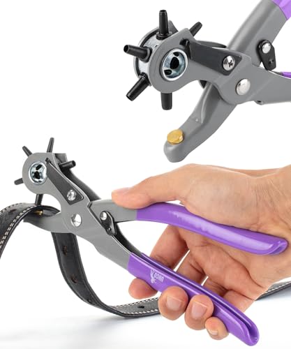 Image of UNCO- Leather Hole Punch Tool, Multi Hole Sizes for Belts and Leather, Belt Hole Puncher, Purple Handle