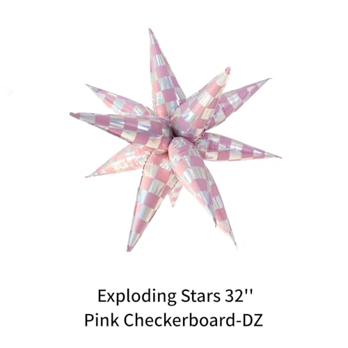 Image of Light Pink Balloons Iridescent Gingham Checkered Explosion Star Balloons Girls Just Wanna Be One Birthday Party Decor Emo Themed Party Decorations Bride Bachelorette Party Decor Supplies