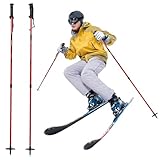 FLYGWIN 【2026新登場・スキー専用】スキーストック スキーポール 伸縮可 ストック 大人 子供用 スキーポールバスケット付 ック 伸縮 カーボン トレッキングポール 軽量 スキー 伸縮長さ78cm～135cm ストラップ付き 男女兼用 複数の色を選択できます （2つ1組）(#A レッド)