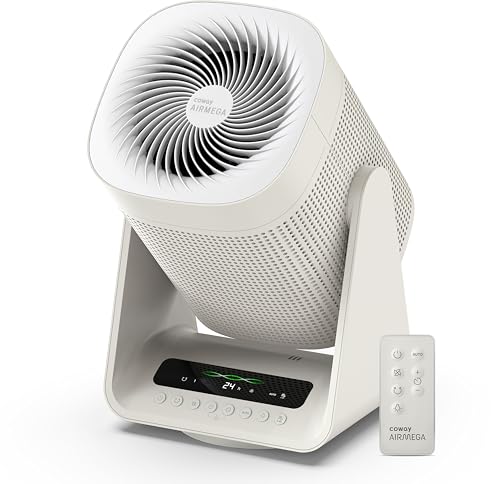 COWAY Air Purifier for Home Bedroom, 2-in-1 with Fan, Particulate Filter for Smoke, Allergies, Dander, Odor, Air Quality Monitor, Auto Mode, Remote Control, Timer, 3-Year Warranty, Aim, Marshmallow