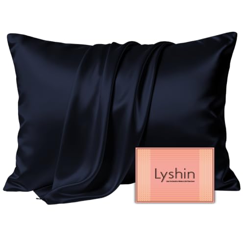 Image of LYSHIN Silk Pillow Cases Standard Size with Hidden Zipper, Navy Blue