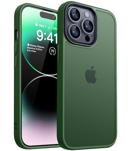 CANSHN Coque Mat Compatible avec iPhone 14 Pro [Toucher Doux et Soyeux] Coque de Protection Antichoc Translucide pour iPhone 14 Pro 6.1 Pouces - Vert Foncé