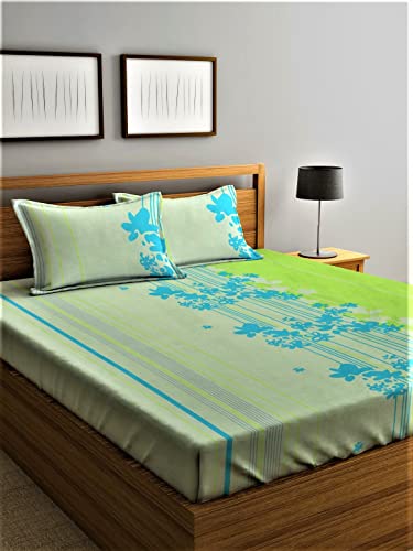Image of Home Sizzler 210 TC Microfibre Green Double Bedsheet with 2 King Size Pillow Covers