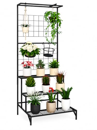 Image of 6-Tier Rust-Proof Metal Plant Stand for Balcony & Indoor Use - Heavy-Duty Gamla Stand for 6 Pots (Lohe Ka Stand) (large 3 tier plant stand)