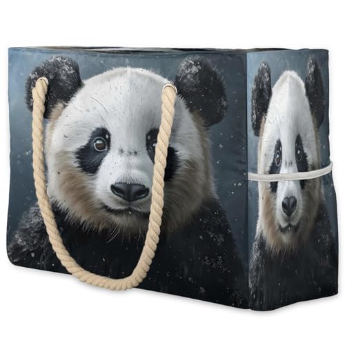 Giant Panda Black And White Cute Women's Large Beach Bag Waterproof and Sand-proof Canvas Tote Lightweight Shoulder Bag Suitable for Pool Beach Travel Holiday Gym Yoga Care