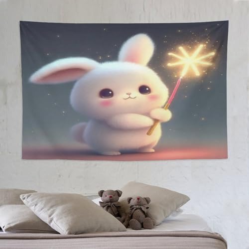 Tenture murale lapin en tissu noble | Tapisserie de salon 150x230