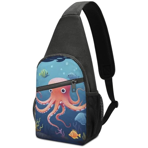 Bolso bandolera deportivo estilo Cartoon Octopus Fish blanco miniatura 1