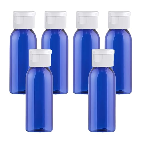 LusDoly 6 Piezas 30ml Azul Recargable Botellas de plástico con Tapa Abatible Blanco Botellas de Jabón Botes loción Botella Champú Gel de duch etc