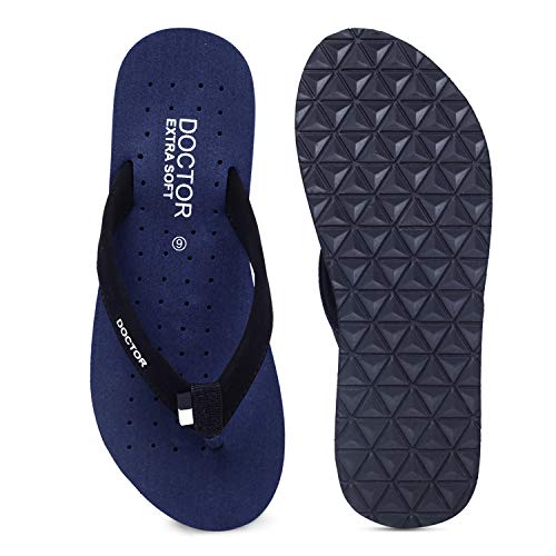 Image of DOCTOR EXTRA SOFT Flat Slipper for Women's - Orthopaedic and Diabetic Super Comfort Ortho Care Pregnancy Flip-Flop and House Slipper for Ladies and Girl's D-19 Navy - 10 UK
