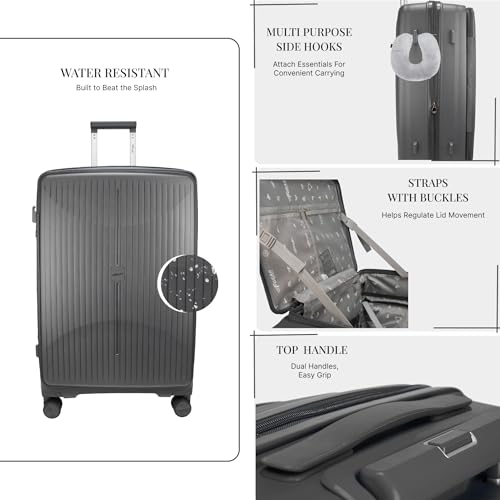 Image of F Gear Myton Dark Grey Large Front Opening Hard Luggage | Lightweight Expandable Check-in Suitcase with 360 Spinner Silent 8-Wheels, Built-in TSA Lock, Anti-Theft Zipper & 3-Level Telescopic Trolley