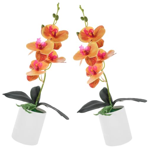 Orquídeas artificiales realistas con maceta naranja pack de 2 plantas 2