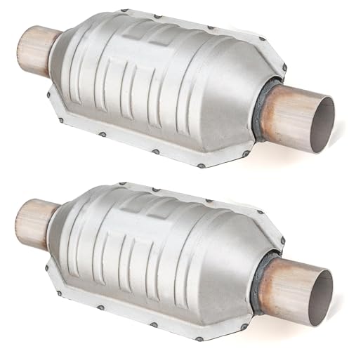 Dylannet 2.5 Inlet/Outlet Automobile Weld-on Catalytic Converter Universal High Flow Front Cat Convertor Direct-Fit with Heat Shield and O2 Port Catalytic Convert (EPA Compliant) (2.5 2PCS)