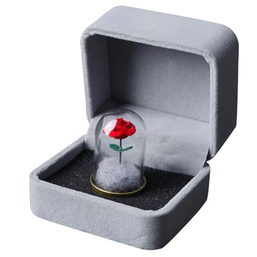 Milisten Adorno Romántico de Rosa Preservada en Cúpula de Vidrio con Base Metálica, Decoración para Interiores y Escritorio, Obsequio para San Valentín y Cumpleaños, Flor Inmortal en Caja