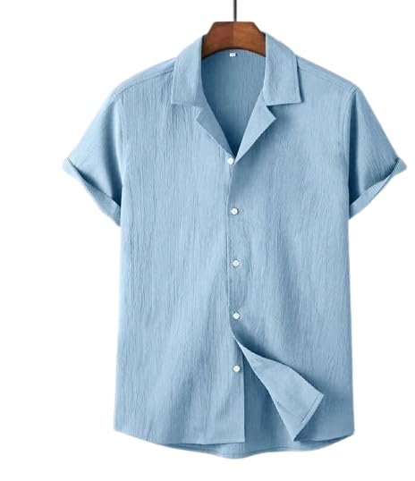 Image of Men's Cotton Pop Corn Half Sleeves Regular Fit Casual Shirt (Sky Blue,M)