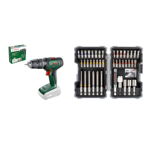 Bosch Home and Garden Cordless Combi Drill UniversalImpact 18 (Without Battery, 18 Volt System, in Carton Packaging) + 43-Piece Screwdriver Bit & Nutsetter Set (Drill Accessories)