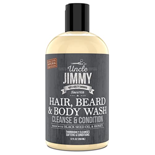 Uncle Jimmy Hair Beard & Body Mens Wash | Sulfate Free Paraben Free with Naturally Derived Clean Ingredients Leaving Skin Soft and Hydrating 12 Fl Oz