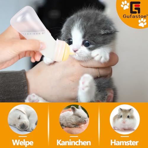 Gufastoe Haustier Aufzuchtflasche, mit Fütterungsnippel und Spritzen Kätzchen Welpen Flaschen für Still Kit für Welpen Hund Katze oder andere Neugeborene Haustiere,15 Stück (Gelb)