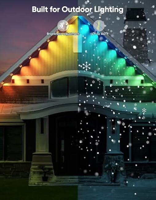 Smart Permanent Outdoor Lights, RGB with IC + Warm White, Under-Eave Lighting, 100ft/72 LEDs/IP67 Light / IP65 Controller, 111+ Scenes, Music Sync, Alexa/Google, Wi-Fi/Voice/Remote Control