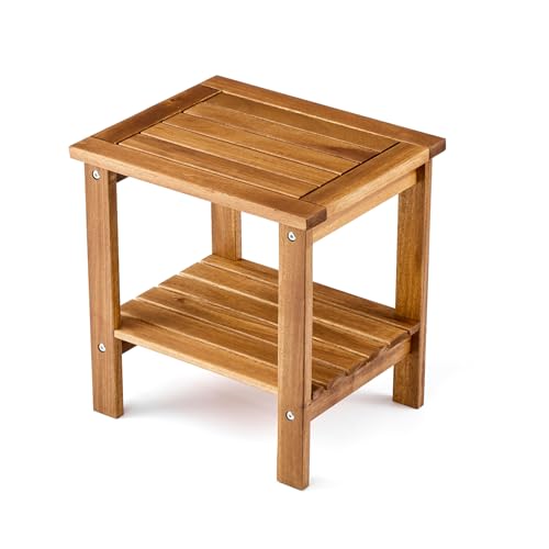 THYOI Premium Acacia Wood Outdoor Side Table, Adirondack Square Patio End Table with 2-Tier Storage Shelf, Weather-Resistant Small Table for Porch, Garden, Backyard, Poolside (Golden Teak)
