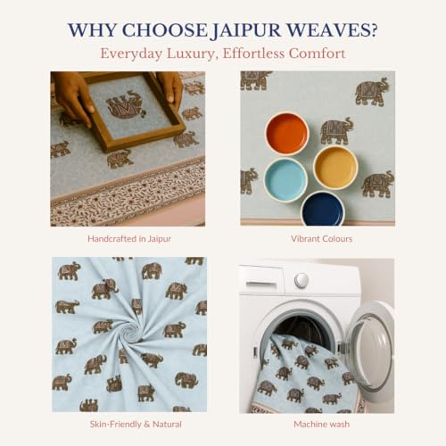 Image of Jaipur Weaves Bedsheet King Size 100% Pure Cotton 144TC Bed Sheet with 2 Pillow Covers, Super Soft Cozy Bedsheets Set,108x108 inches / 9ftx9ft (Elephants Pink, Super King)