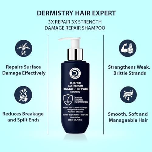 Image of Dermistry Keratin Protein Arginine Damage Repair Control Protect Hair Mask & Sulphate Free Shampoo for Heat & Chemical Treated Hair Reduces Split Ends Strengthening for Dry Frizzy All Hair Types 400ml