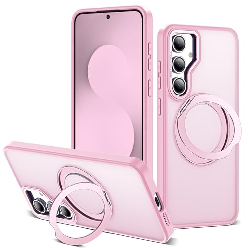 Image of for Samsung Galaxy S25 FE Case with 360 Rotatable Magnetic Ring Stand Compatible with Mag-Safe Military Protection Shockproof Matte Translucent Phone Cases for S25 FE,Pink
