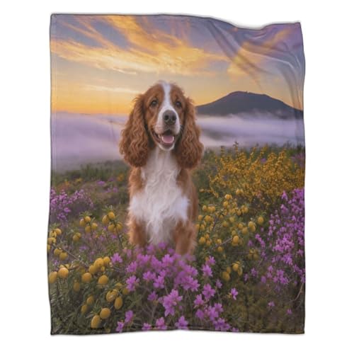 Couverture En Polaire Imprimée Cocker Spaniel Anglais Couverture De Canapé Douce Et Chaude Plaid Alpine Arbustes, Pour Chambre À Coucher, Canapé, Lit, Canapé,...