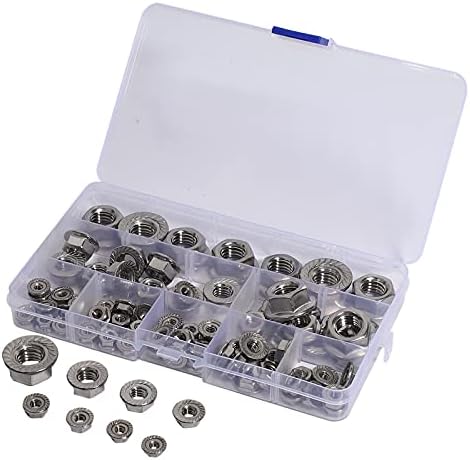 80Pcs Hexagon Flange Nuts Assortment Kit 304 Stainless Steel 6-32 8-32 10-24 10-32 1/4 Inch-20 5/16 Inch-18 DKEKE