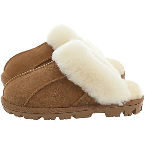 Kathyland Unisex Sheepskin Wool Fur Leather Women's Slippers hanada Slide(7-8 M US, Chestnut) Cover