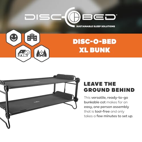 Disc-O-Bed Extra Large Portable Bunk Camping Cots with Carry Bags - Heavy-Duty Indoor or Outdoor Sleeping System, Converts to Bench or Separate Beds, 500 lb Weight Capacity Per Cot, Black