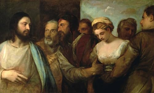 Peinture sur toile Le Christ et la femme adultère Tiziano Vecelli affiche décoration salon