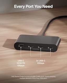Belkin Connect 4 Port USB C Hub - Multiport Adapter Dongle with 4 USB C 3.2 Gen 2 Ports - High Speed 10G Data Transfer for Laptop, MacBook, iPad, PC, and More - 100W PD