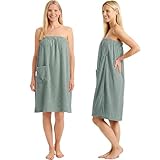 CalmySPA Leicht Frottee Saunakilt Damen - Saunahandtuch Baumwolle mit Gummizug und Knopf Saunakleid Saunatuch Sauna Handtuch Kleid Frauen Kilt (Jade)