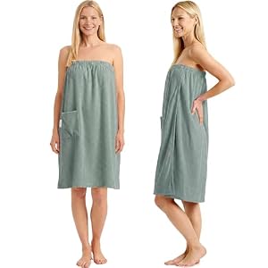 CalmySPA Lichte badstof, saunakilt voor dames, saunahanddoek, katoen met elastiek en knoop, saunahanddoek, sauna-handdoek, jurk, kilt (jade)