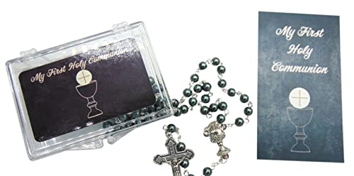 Westmon Works First Communion Rosary Hematite Beads with Metal Crucifix & Center for Him in a Protective Case2