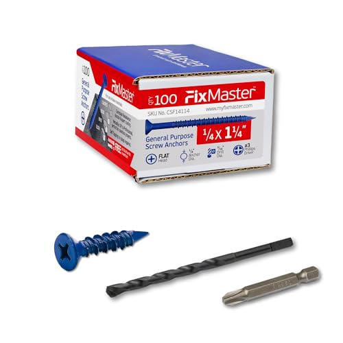 FixMaster 1/4 x 1-1/4' Countersunk Phillips Flat Head Blue Concrete Screw Anchors (100 pcs Screw...