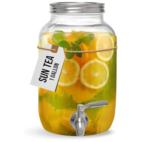 County Line Kitchen Glass Drink Dispenser with Lid - Wide Mouth, 4 Quart (128 oz) - Heavy Duty, Leak Proof - Sun & Iced Tea Dispenser, Cold Brew Coffee, Breast Milk Storage, Water & More - Silver Cover