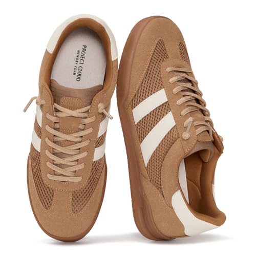Project Cloud Shoes for Men - 100% Genuine Leather Mens Casual Shoes Memory Foam Insole Sneakers - Non Slip Outsole Dress Sneakers Men (HISVERDY,12D) Tan
