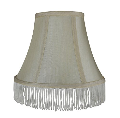 Urbanest Silk Bell Lamp Shade, 5-inch by 9-inch by 7-inch, Cream with White Fringe, Spider-Fitter
