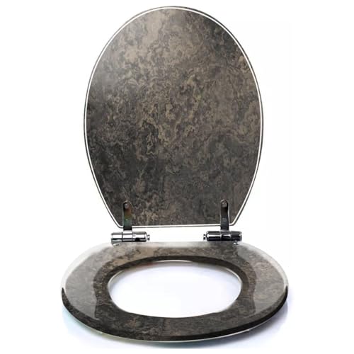 DERUINVAIO Colored Toilet Seat with Slow Close, Black Bronze Brown Grunge Dirty Concrete Wall Stucco Vintage Rock Resin Toilet Seats, Easy to Install, Easy to Clean Heavy Duty Deluxe Toilet Seat
