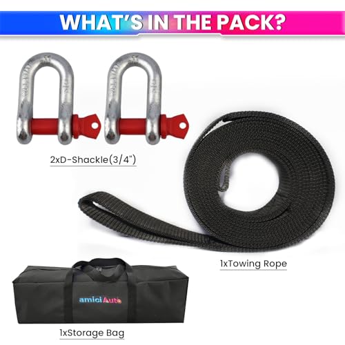 Image of amiciAuto Heavy-Duty 5 Ton Tow Strap - 4m Length, High-Strength Nylon Recovery Strap with Reinforced Loops, Ideal for Vehicle Towing and Off-Road Recovery