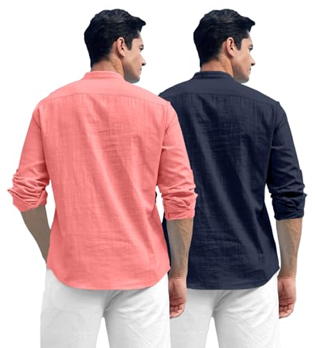 Image of Zombom Combo of Men's Solid Cotton Polyester Blend Full Sleeve Straight Kurta Shirt (Pack of 2)