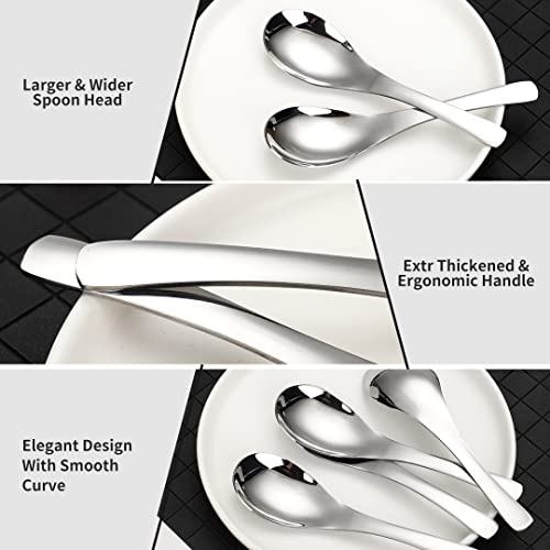Axiaolu Thick Heavy-Weight Soup Spoons, Stainless Steel Silver Table Spoon, 6.3 Inches Korean Spoons For Cereal Ramen Soup Dips Curry Sauces Stews, Set Of 4 #TOP2