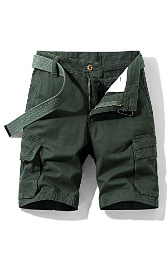 Pantalones Cortos Cargo para Hombre Bermudas de Trabajo Pantalón Corto Regular Fit Vintage Shorts con cinturón a Juego el Verano Pantalón Deportivo Estilo Casual (Ejercito Verde, XL)