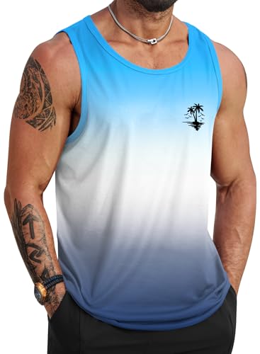 Image of VOGSTART Mens Hawaiian Beach Tank Tops Summer Vacation Muscle Top Graphic Sleeveless Shirts (S-3XL)