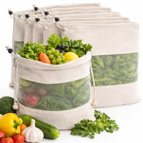 Pack of 8 Vegetable Mesh Storage Bags for Refrigerator | Reusable...