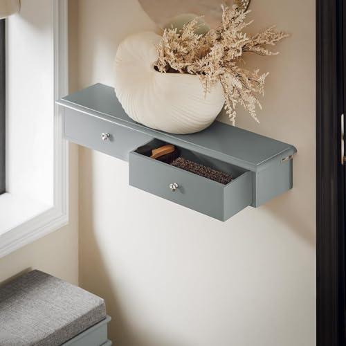 Image of Sabri SHOPEE Wooden Wall Cabinet with Drawers for Storage Floating Wall Shelf with Hidden Storage for Home Kitchen Office and Living Room (Grey, • 64W x 15D x 10H cm (2 Drawers))