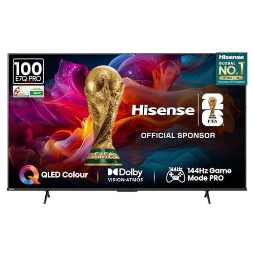 Image of Hisense 254 cm (100 Inches) 4K Ultra HD Smart QLED TV | Dolby Vision Atmos, HDR10+ Adaptive | 144 Hz Game Mode Pro | 2.1 CH 50W Speakers with Subwoofer | VIDAA OS | 100E7Q PRO (Charcoal Grey)