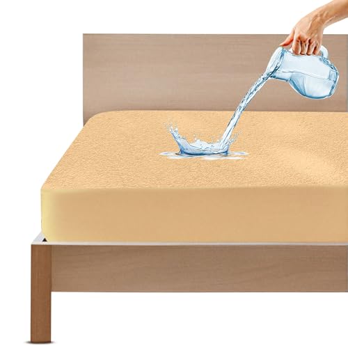 GADDA CO 100% Waterproof Premium Mattress Protector for Double Bed King Size 78x72 Inches / 6.5x6 ft| Cotton Feel Mattresses Cover |360° Elastic Fitted | Fits Upto 10 Inch | Bed Protector Cover| Beige