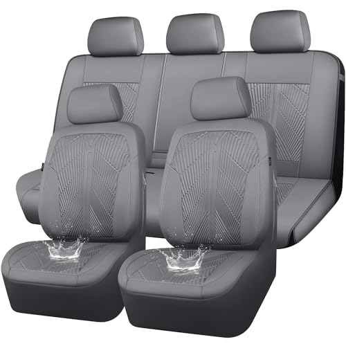Image of CAR PASS Waterproof Car seat Covers Full Sets Neoprene Wetsuit, All-Weather Non-Slip Durable, Universal Fit for SUV Sedans Trucks Vans Automotive, Armrest Airbag Compatible, 3D Emboss All Gray